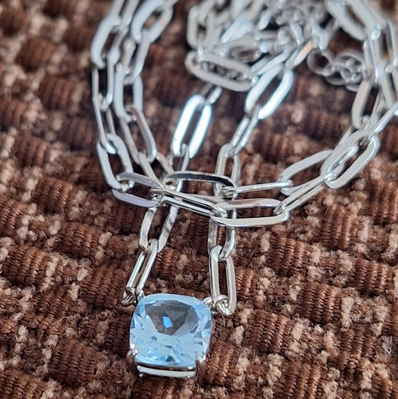 QVC Affinity Gems 🦋Blue Topaz Paperclip Necklace Sterling Silver 18" w/extender - Picture 6 of 12